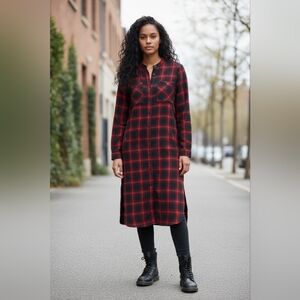 Zara Trafaluc Portland Oregon 1990 Plaid Shacket Shirt Dress M